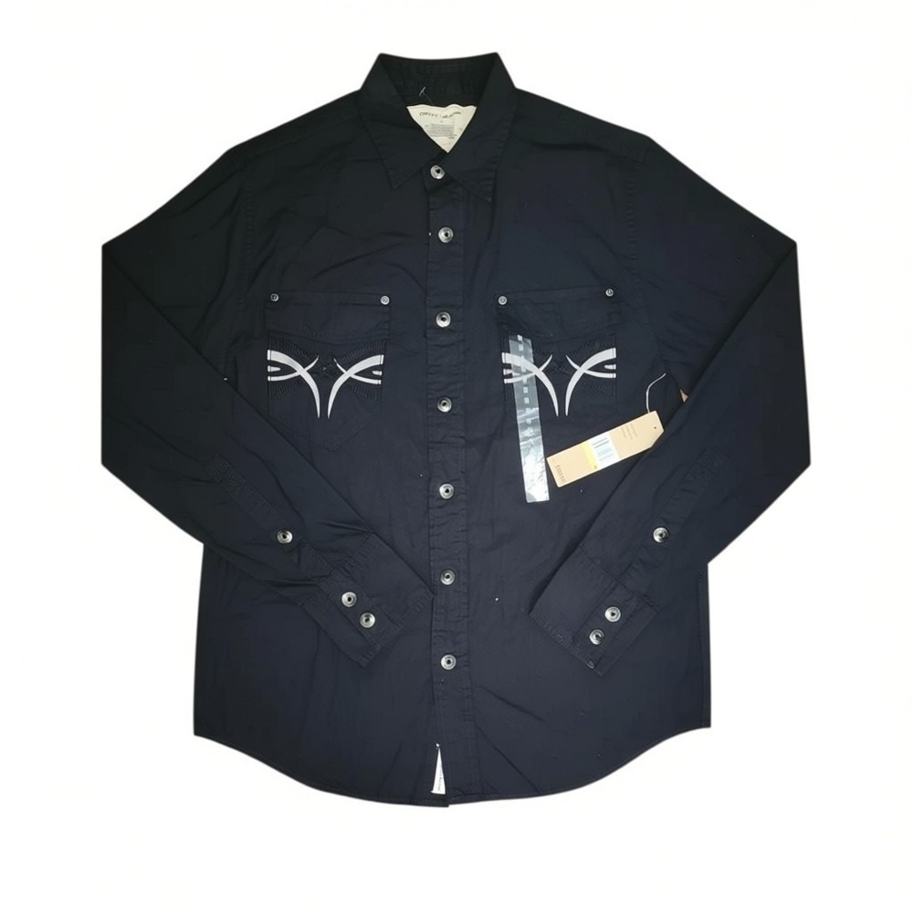 DKNY Jeans Shirt NWT Mens M Medium Black Embroidered Rock & Roll Night Biker